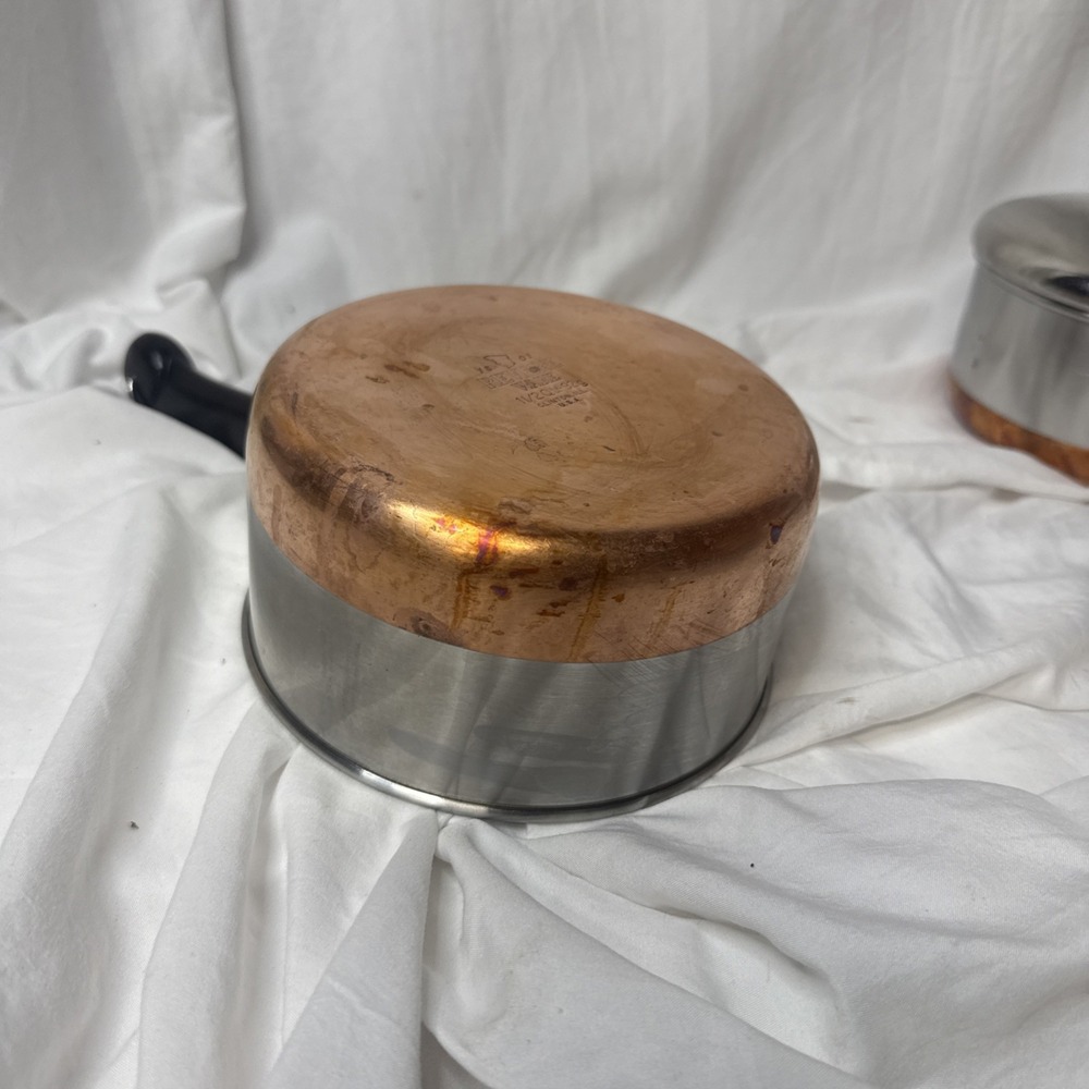 Vintage Revere Ware Sauce Pot Pan 2 Stainless Copper Clad 1 1/2 QT 1QT & Lids - Picture 5 of 13